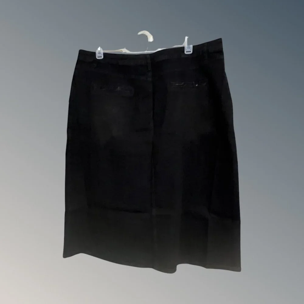 Black Denim Midi Skirt Y2K Vintage Cowgirl A-Line Stretch sz 22 New by Style J - Picture 4 of 8